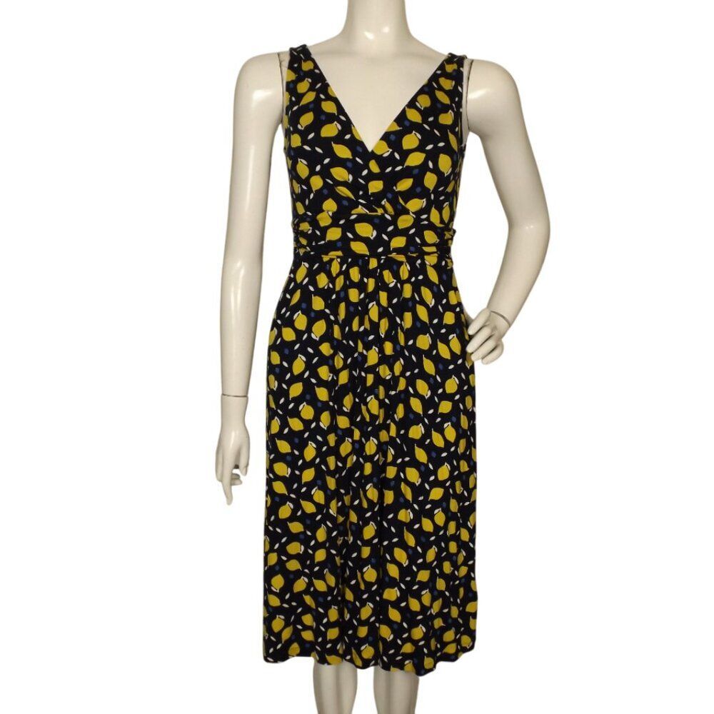 BODEN Dress, 4R, Navy Blue/Yellow Lemons, Sleeveless, Pockets, Jersey Soft